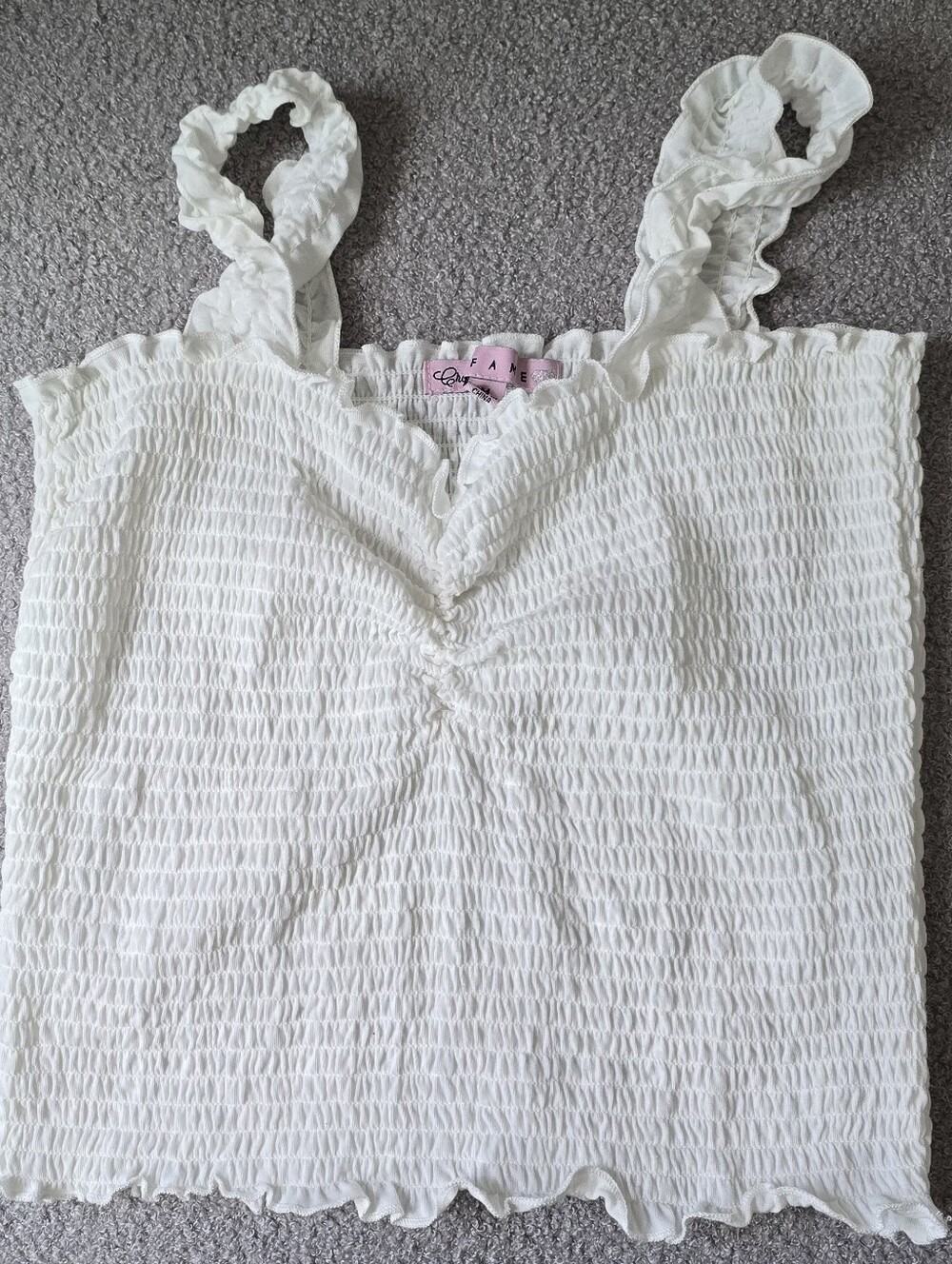 Crave Fame White Smocked Ruffle Strap Camisole Top